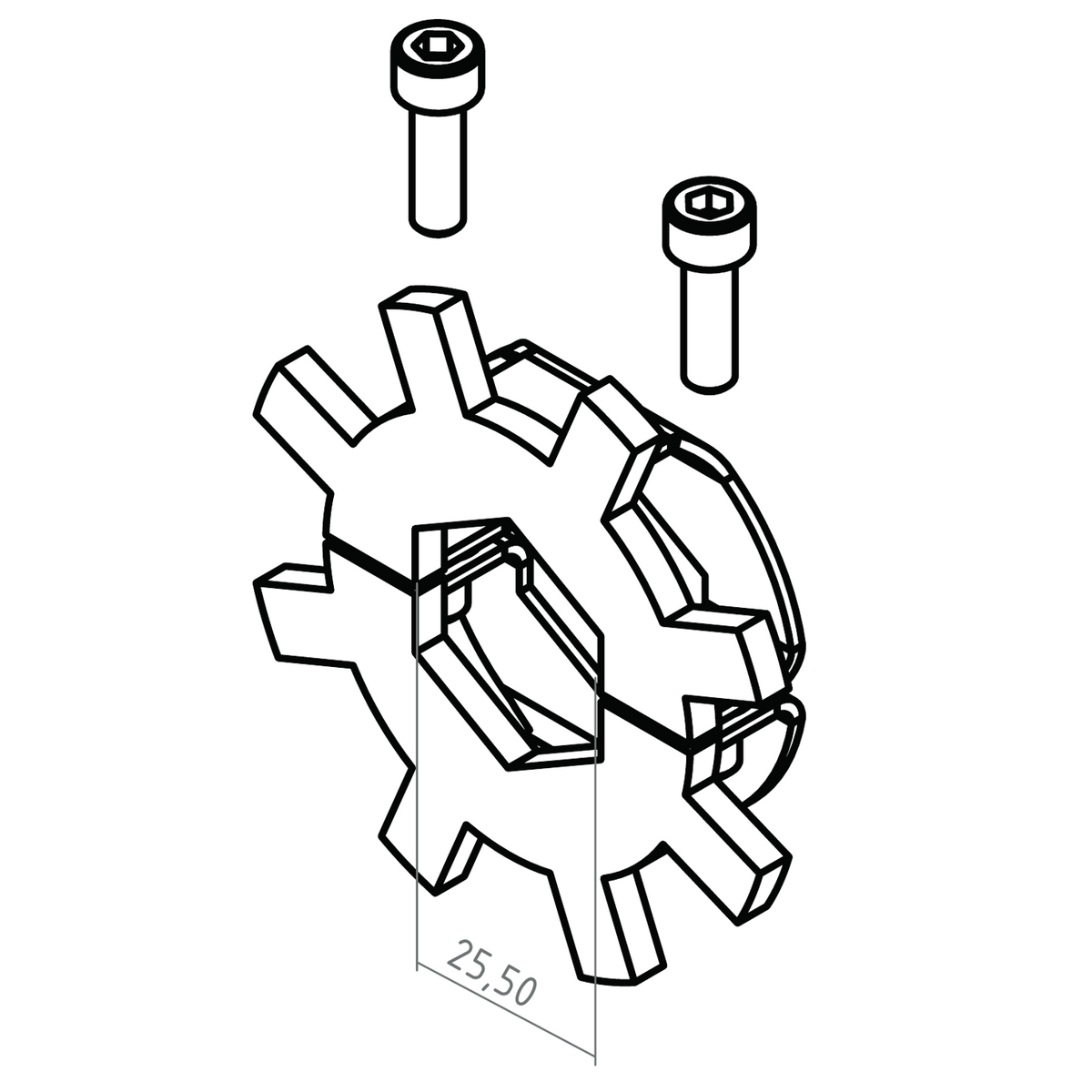 Rotation shunt star wheel 25.5 mm hex shaft 8 teeth