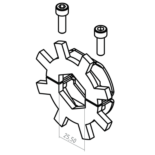 Rotation shunt star wheel 25.5 mm hex shaft 8 teeth